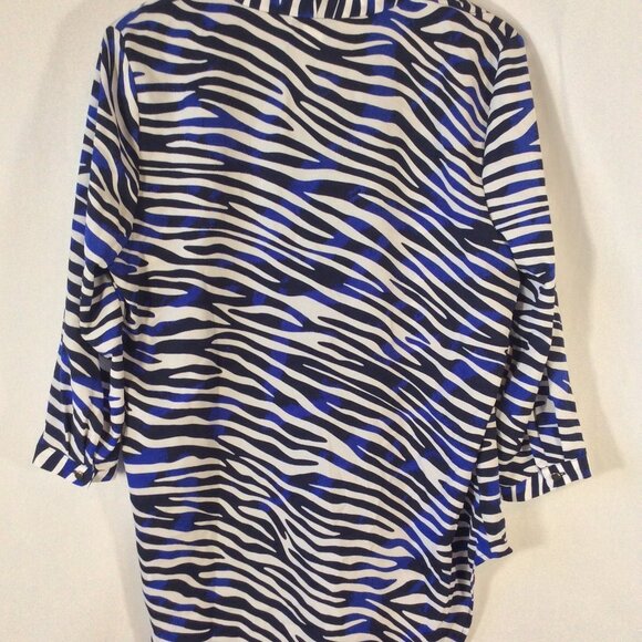 Blue, Black & White Zebra Print Blouse by Jacklyn Smith Size L Pre-Owned - Picture 3 of 8